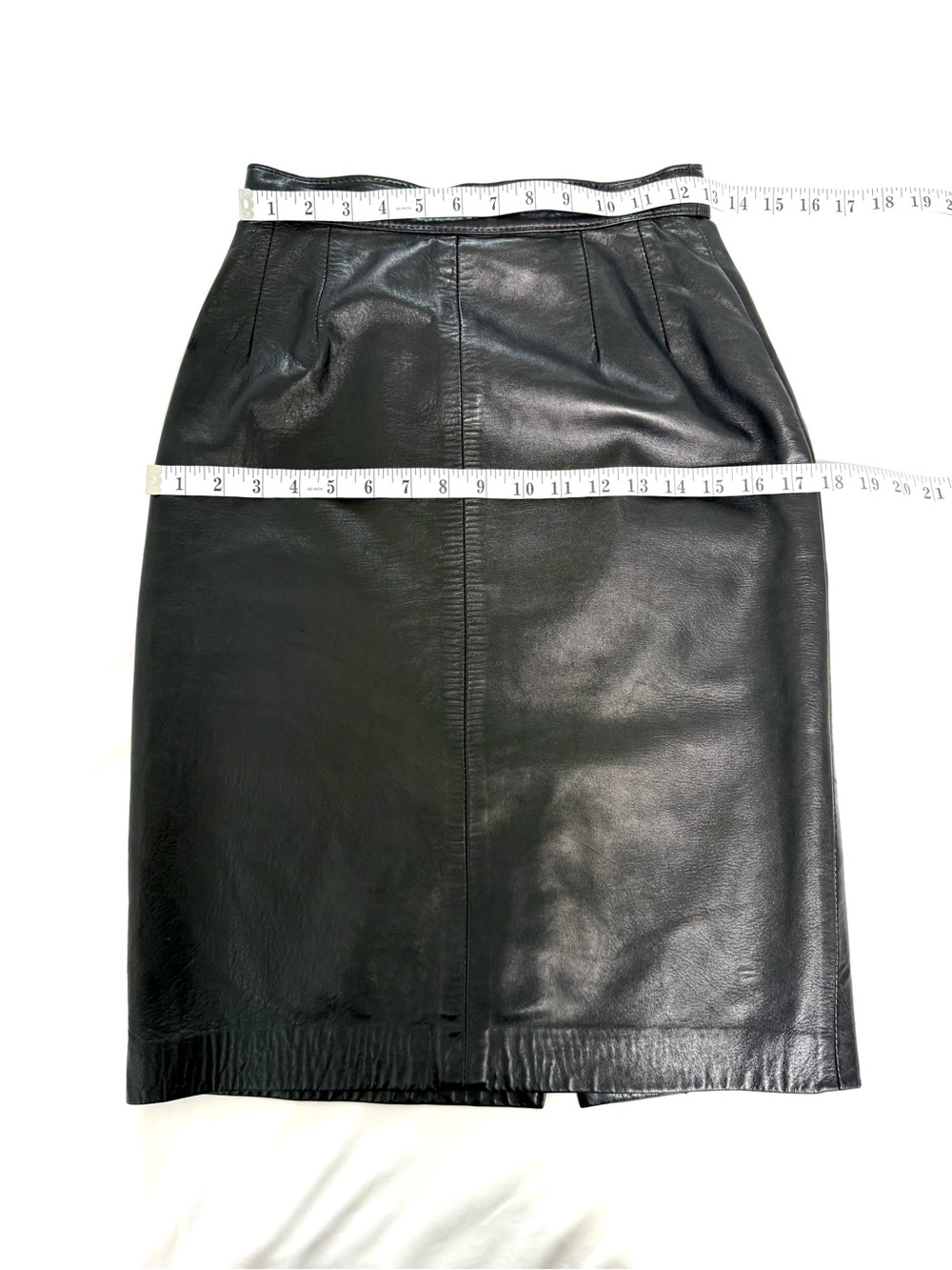 Vintage Neto Genuine Leather Pencil Skirt Black Classic 90s Lined Back Slit - Picture 4 of 12